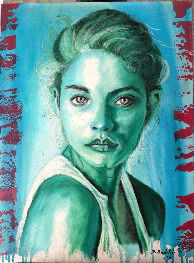 Regard suspendu  IItechnique mixte sur toile  60x80 cm
