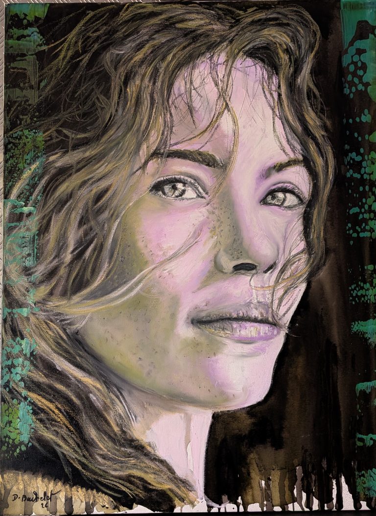 Regard suspendu  technique mixte sur toile  60 x80 cm